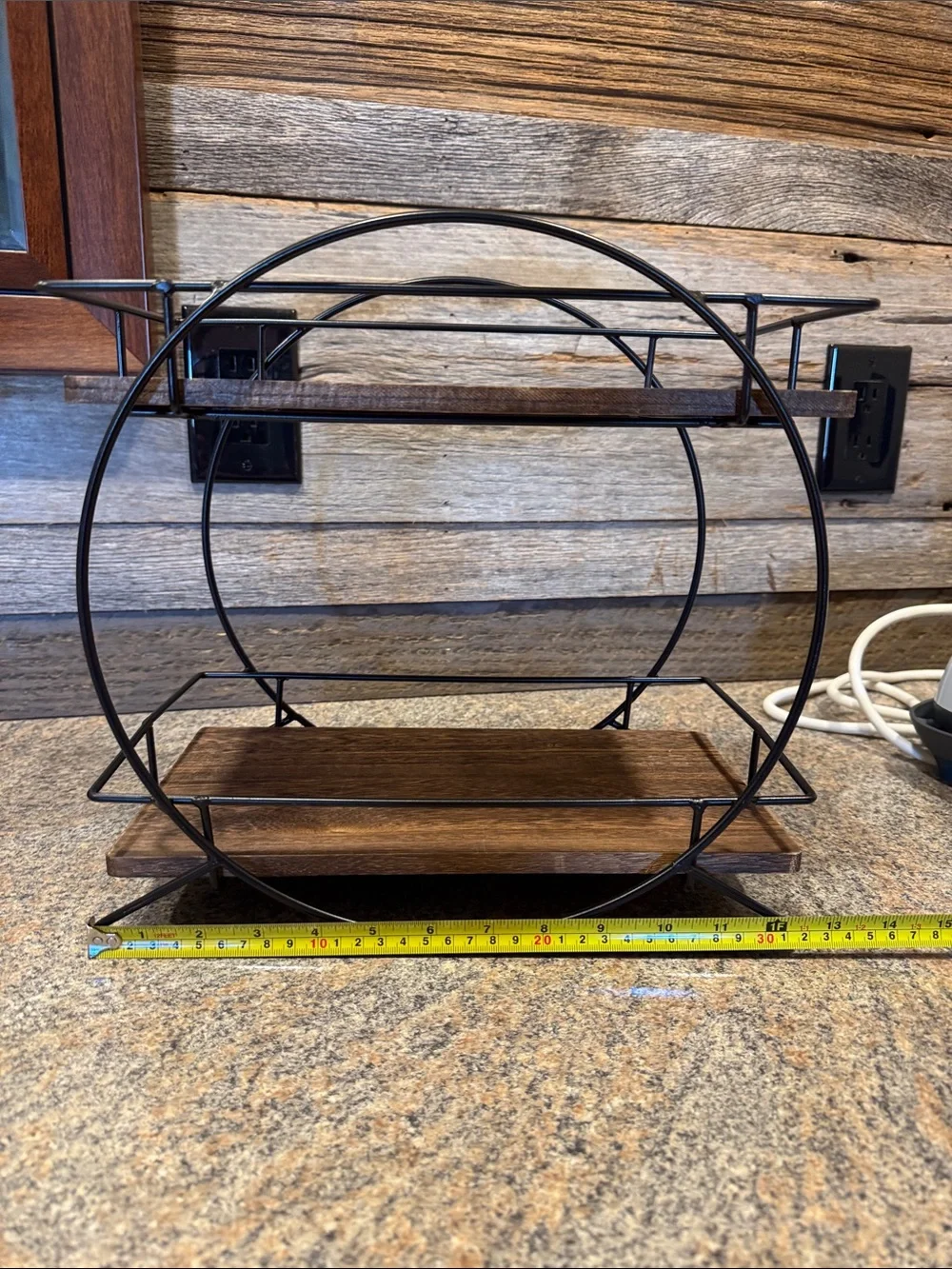 Rustic Black Metal & Brown Wood Circular Wall Shelf - Home Wall Decor